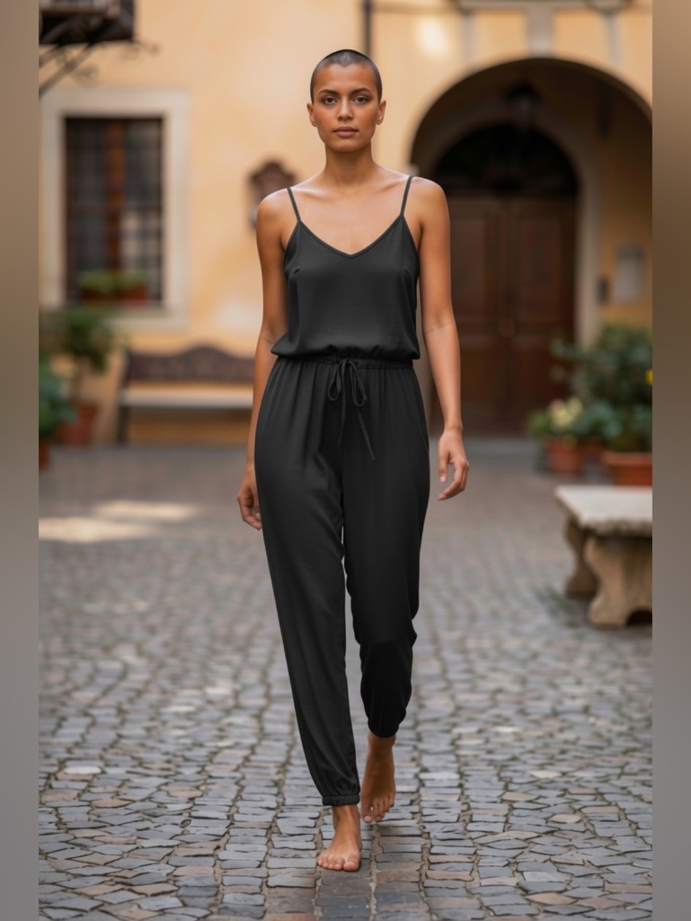 Splendid Dark Gray Sleeveless Jumpsuit Drawstring Waist Tapered Leg Size M